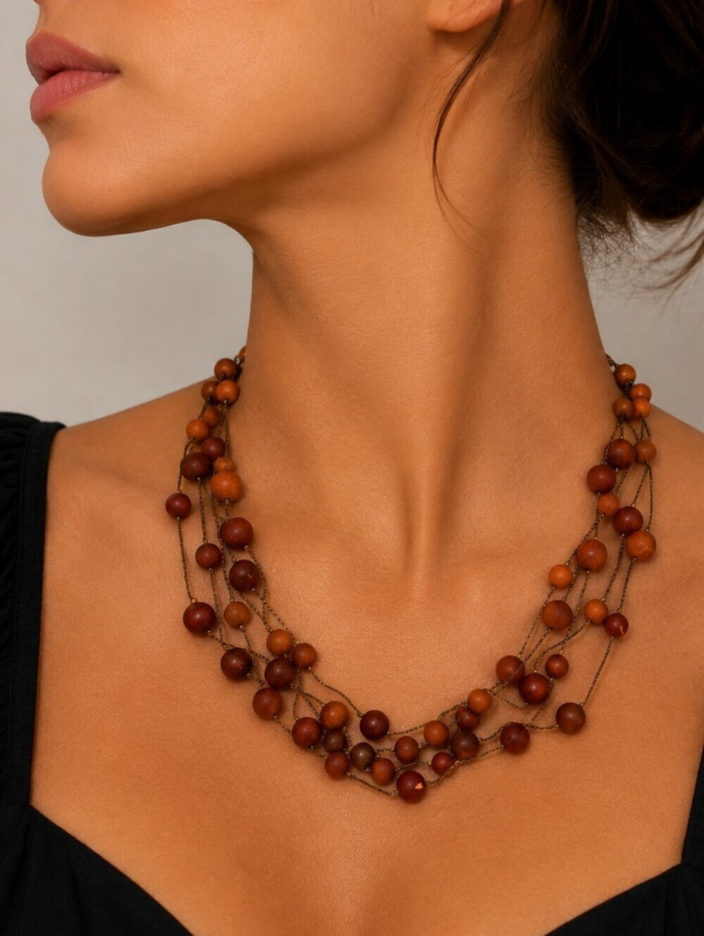 Vintage Y2k Multi-Strand Dark Blush Agate Beaded Station Necklace